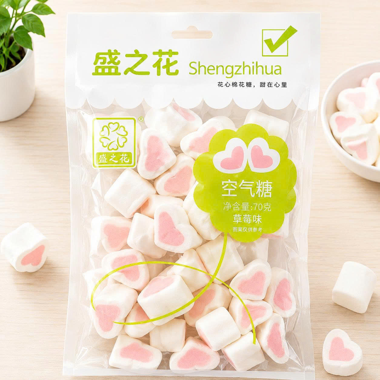 Kẹo bông gòn hình trái tim 70gr
